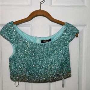 Terani Women's Blue Sequin Crop Top